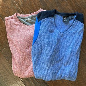 Mens Lot of 2 Lightweight Sweaters: A/X Blue & Banana Rep Red Wine Size Small